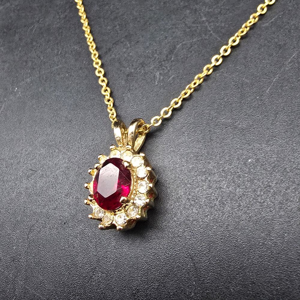 Lind 14K GE Red Rhinestone Pendant Necklace